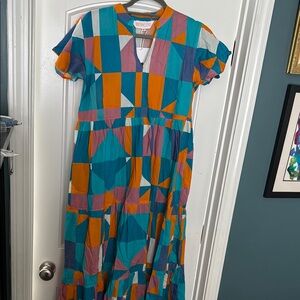 Brixton Casual Green and Orange Maxi Dress with Flutter Sleeves